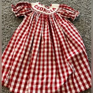 Uga Georgia smocked dress girls red gingham bishop plaid football